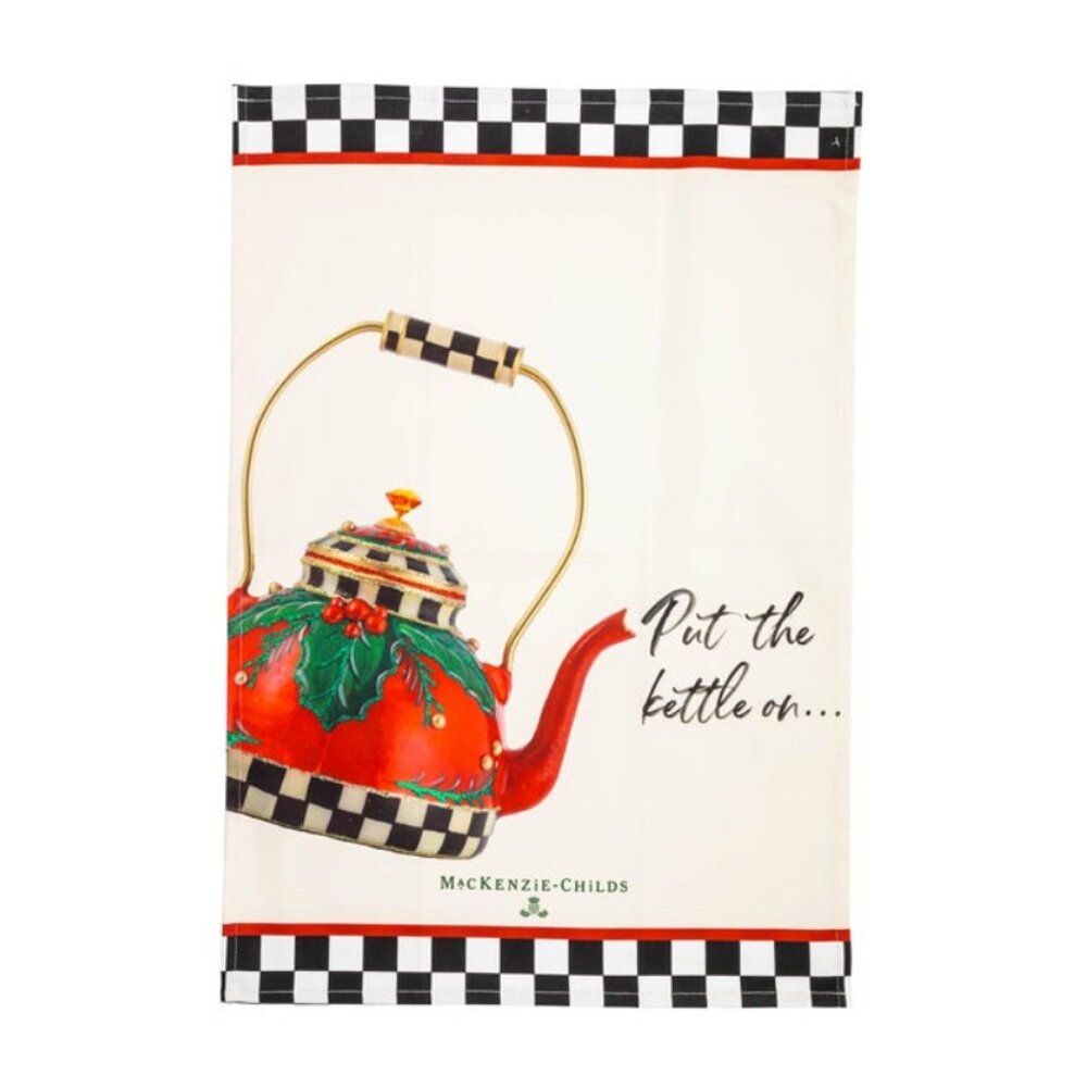 Mackenzie-Childs Put On The Kettle Dish Towel Courtly Check Holiday Kitchen New